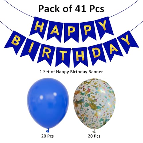 Image of Rozi Decoration Birthday Party Decoration Set, 41 Pieces with Blue and Painted Latex Shining Balloons for Kids and Adults Birthday Parties Decorations Items
