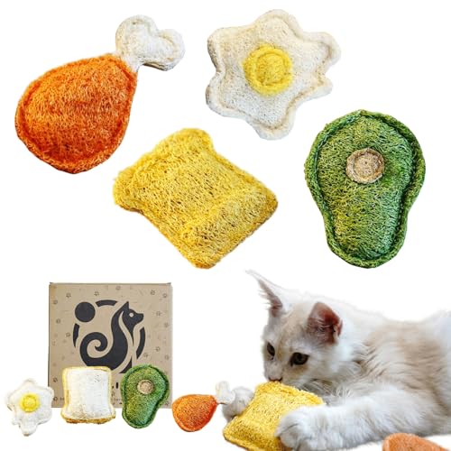 Petelligent Loofah Chew Cat Toys with Catnip and SilverVine (Actinidia) for Kittens and Cats: Dental Care and Teething Comfort
