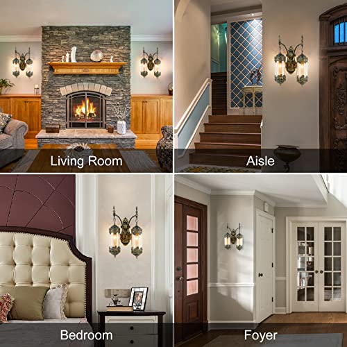 Ronghuafugui Rustic Wall Sconce 2-Light Industrial Vintage Nordic Amber Glass Retro Wall Lamp Gold Painting Decorate Wall Light For Bedroom Bedside Corridor Aisle Foyer Bar #TOP6