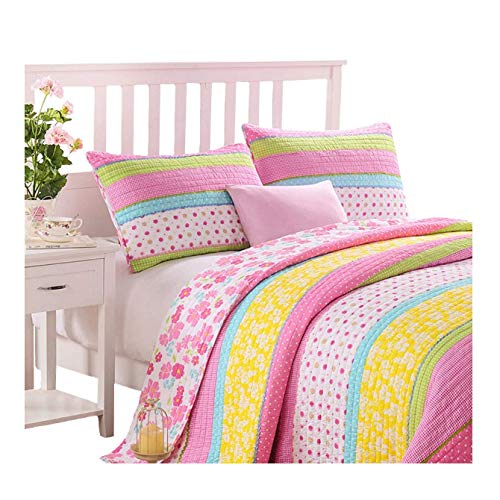 Brandream Full Queen Size Pink Polka Dot Stripe Floral Quilt Set Cotton
