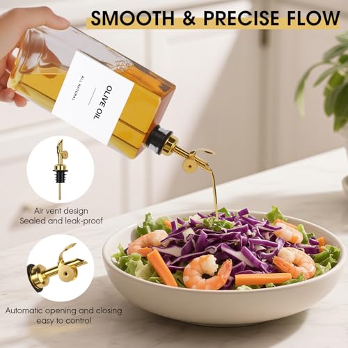 Miniatura 4 de Otauoaea Aceitera 500ml Dispensador De Aceite,4pcs Aceitera Antigoteo Cristal,Botellas De Aceitera Y Vinagrera,Aceiteras De Oliva Para Cocina,Aceitero Vertedor Automático Con Etiquetas Y Embudo-Glod