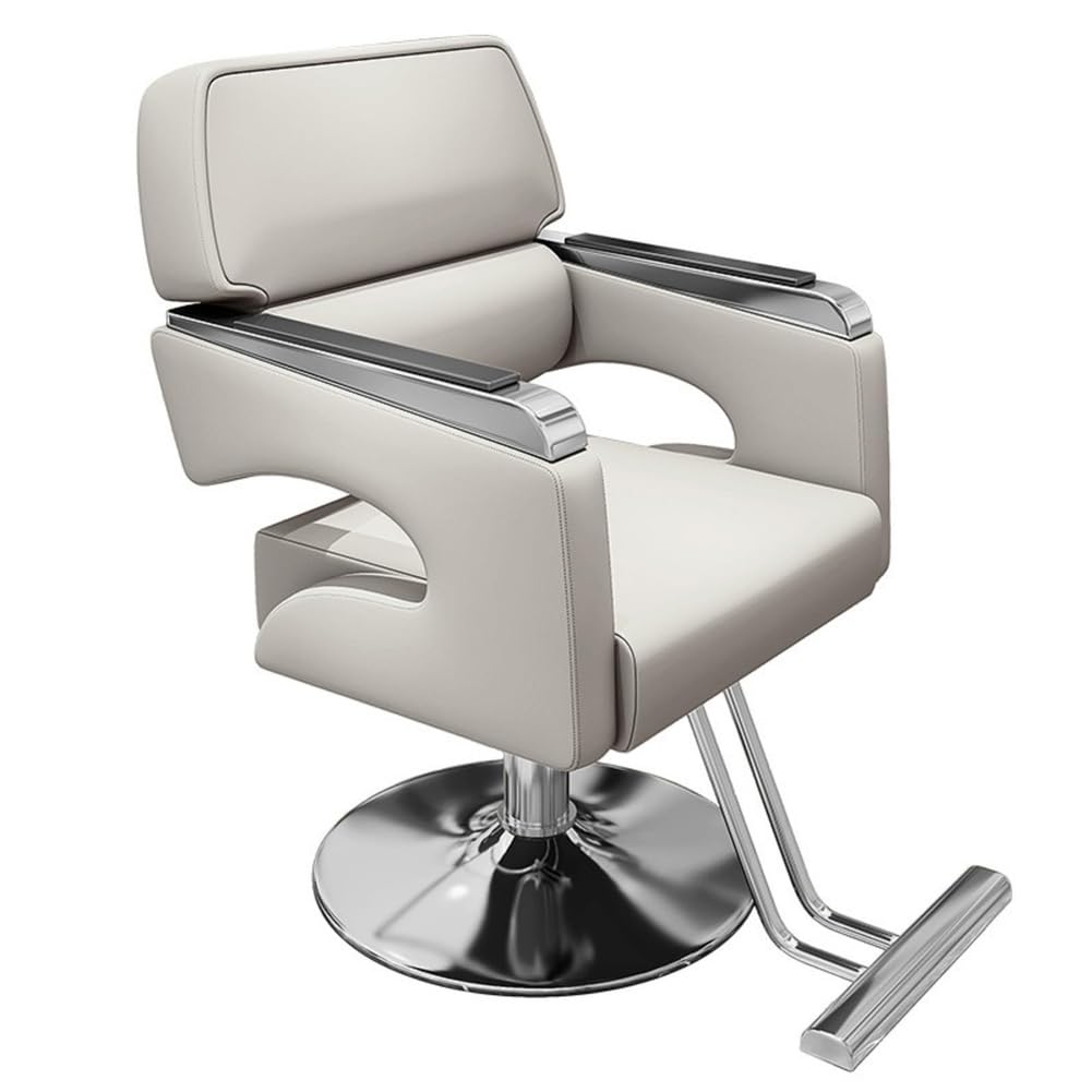 Salon-Styling-Stuhl, hydraulischer 360° drehbarer Friseurstuhl mit Fußstütze für Friseursalon,Silber,D | Hydraulisch höhenverstellbar, 360°, fleckenresistentes, leicht zu reinigendes PU-Leder