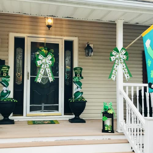 Lucleag 2Pcs Large St. Patrick's Day Wreath Bow, 7.5 X 19.7 Inches Irish Clover Green Bow Wreath Bow For Home Decor, Wreath Bow For Indoor Outdoor Door Wall St. Patrick's Day Party Decor Gifts #TOP1