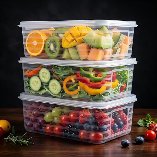 HomeWiz Fridge Storage Containers 3500ml x3 | Air Tight Storage Container Set | Fridge Organiser Storage Boxes |Food Grade BPA-Free Plastic Containers |Stackable, Transparent, for Fruits & Vegetables