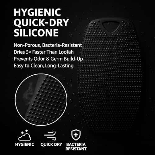 Image of Ross Silicone Body Scrubber for Bath & Shower | Soft Exfoliating Silicone Loofah Brush with Easy Grip | Hygienic, Quick Dry, Durable Body Scrubber for Deep Cleansing & Gentle Skin Care for Men & Women (Black, Pack of 1)