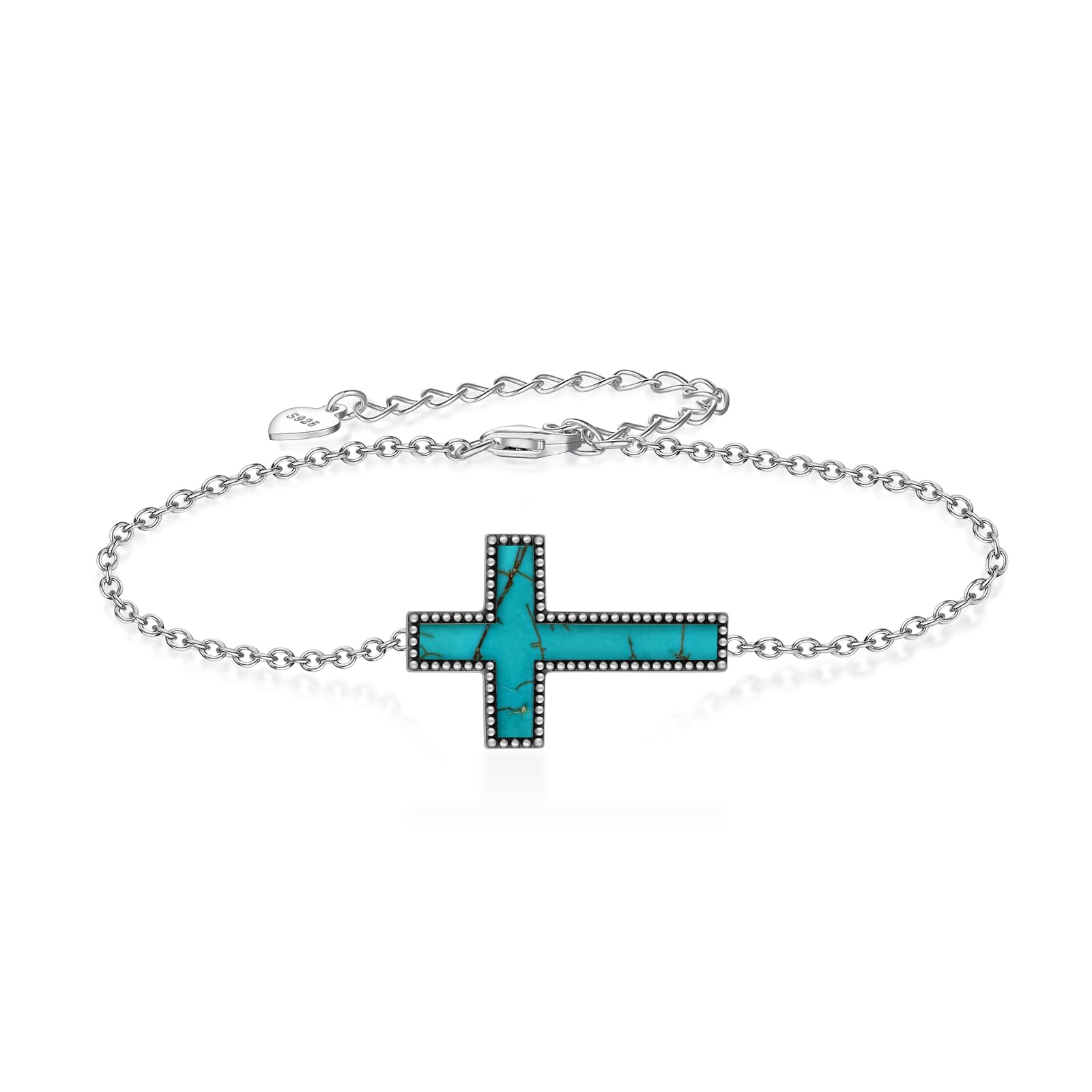 NaxidazeGenuine Turquoise Bracelet for Women 925 Sterling Silver Cross Bracelet Vintage Western Religious Cross Turquoise Jewelry for Women