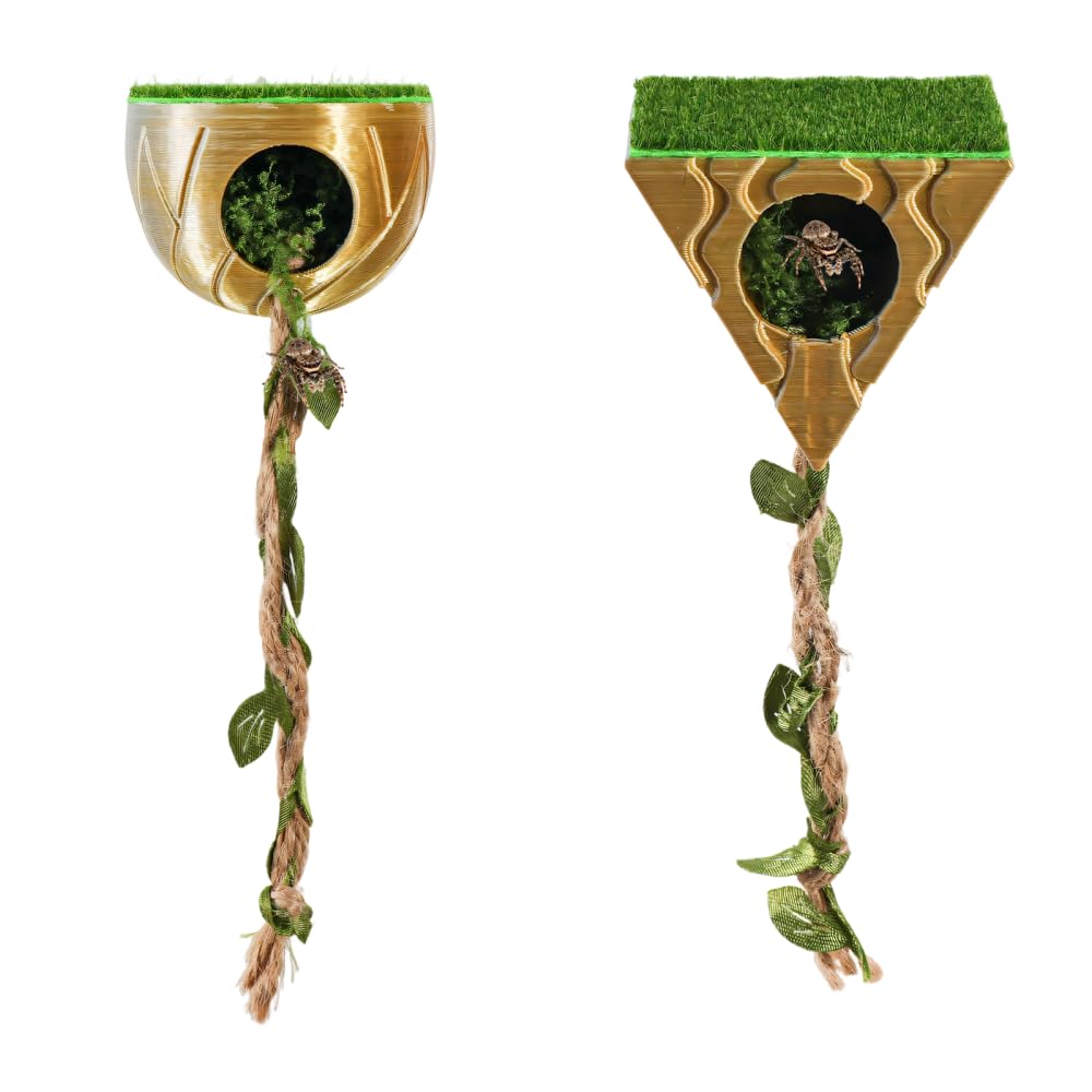 Jumping Spider Hideout, 2Pcs Magnetic Spiders Hiding Shelter with Climbing Rope, Terrarium Decorative Accessories for Tarantulas, Small Animals Habitat
