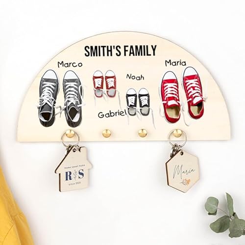 Wanapix | Cuelga llaves Personalizado | Perchero madera para Pared | Regalos Originales Familia | Entrada Recibidor | Zapatos