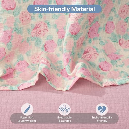 Image of SERAPHY 100% Muslin Cotton Car Seat Cover Baby, 2 Pack Universal Carseat Covers Baby Boy Girl, Breathable Car Seat Canopy, Soft Infant Car Seat Cover for Summer and Winter-2 Pcs Pink&Flowers
