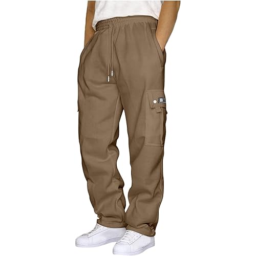 symoid Men's Fleece Cargo Sweatpants Open Bottom Drawstring Baggy Joggers Loose Fit Tech Athletic Workout Gym Pants