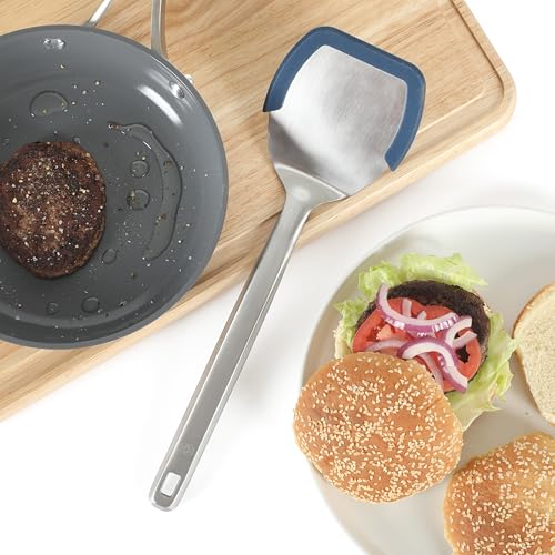 Image of Calphalon Prime Solid Turner, Cooking Spatula, Kitchen Spatula, Stainless Steel Turner with Heat Resistant Silicone Rim for Nonstick Cookware, Durable and Comfortable Kitchen Utensil (Navy)