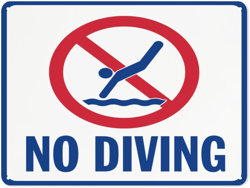Warning Notice Do Not Dive Pool Safety No Diving Rust Free Aluminum Tin Sign - Traffic Safety Decor with Pre-Drilled Holes for Workplace, Pool - 12x8 Inch​
