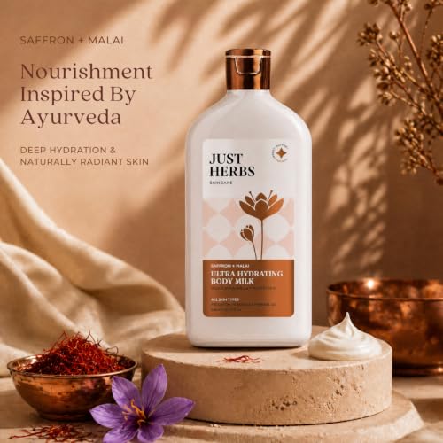 Image of Just Herbs Saffron + Malai Nourishing Body Milk Moisturizer for Men & Women