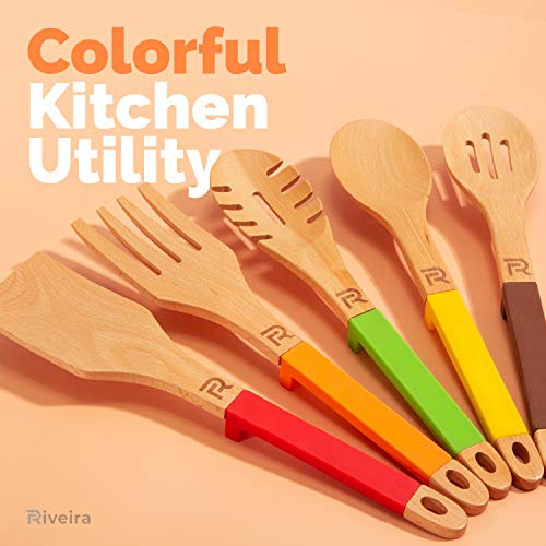 image for Riveira Wooden Spoons for Cooking Kitchen Cooking Utensils Set 5-Piece