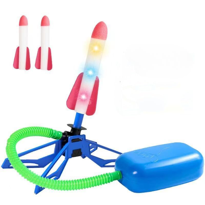 Image of Rocket Launcher, 3 Soft Foam Rockets, Outdoor and Garden Games, Stomp Air Rocket Launcher with LED Lights Gift for Kids Age 3 Years and Up