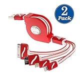 (2 Pack)USB Charging Cable, Multi USB Cable Retractable for iPhone 6s, 6s Plus, 5 / 5S / 5C, 4S 4,iPad Mini,iPad Air, Galaxy S5,S6,S7,iPod, (Red)