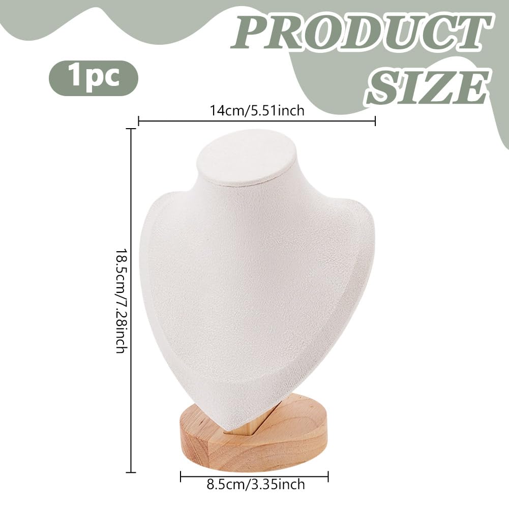NBEADS Necklace Display Stands, Microfiber Necklace Bust Display Stands with Wood Base Jewelry Holder Necklace Chain Display for Home Store Trade Shows, White, 5.5x3.4x7.3 Inch