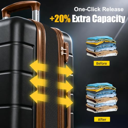 Image of KEYTANG Classic 3-Piece Luggage Set with TSA Lock, Lightweight Suitcase with Spinner Wheels, Hardshell Expandable Carry-On Luggage, 20 /24 /28 inch, Apricot Black