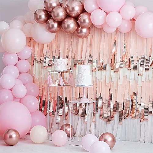 Image of PartyWoo Rose Gold Crepe Paper Streamers 6pcs 492ft Pack of Metallic Rose Gold Baby Pink Crepe Paper Streamers for Birthday Bridal Shower Engagement New Year Eve Graduation Party Decorations