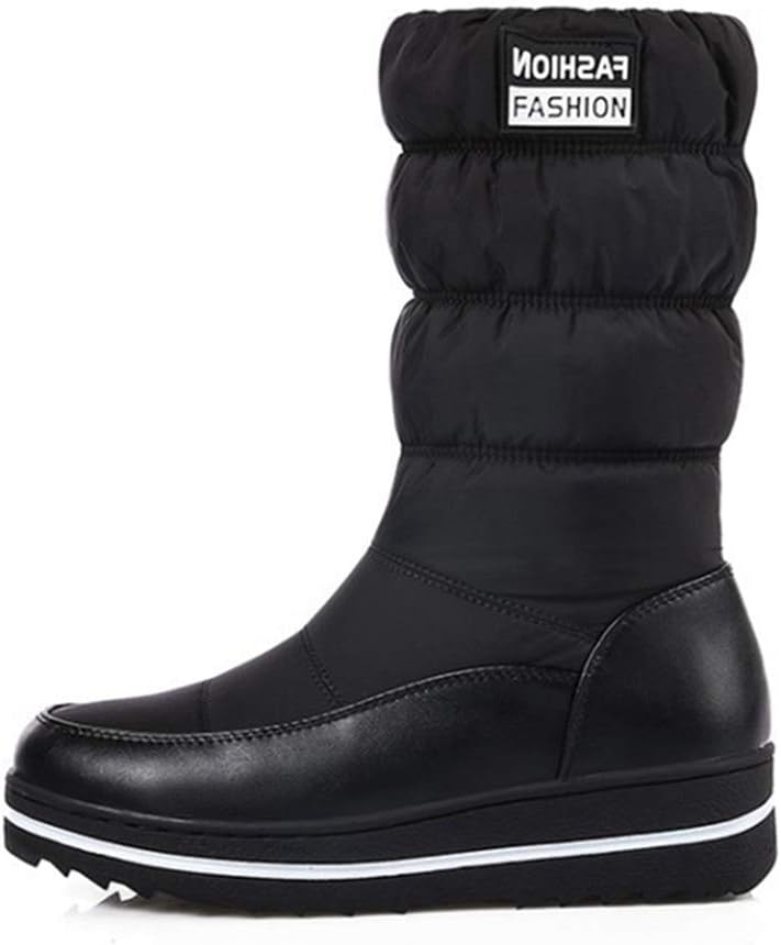 MIOKE Women's Winter Mid Calf Snow Boots Waterproof Rain Fur Lined Elastic Platform Cold Weather Snow Boot