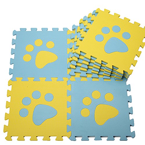 Preisvergleich Produktbild MUSOLEI Jigsaw Love Puzzle Schaumstoffmatte Spielmatte Ineinandergreifender Schaum Baby Footprint Fliesen Spielmatten 10 Stück / Beutel Jedes Stück = 12"x 12" dick 3 / 8"blau + gelb