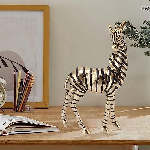 VBESTLIFE Zebra Figurine, Compact Zebra Statue Decor, Gold