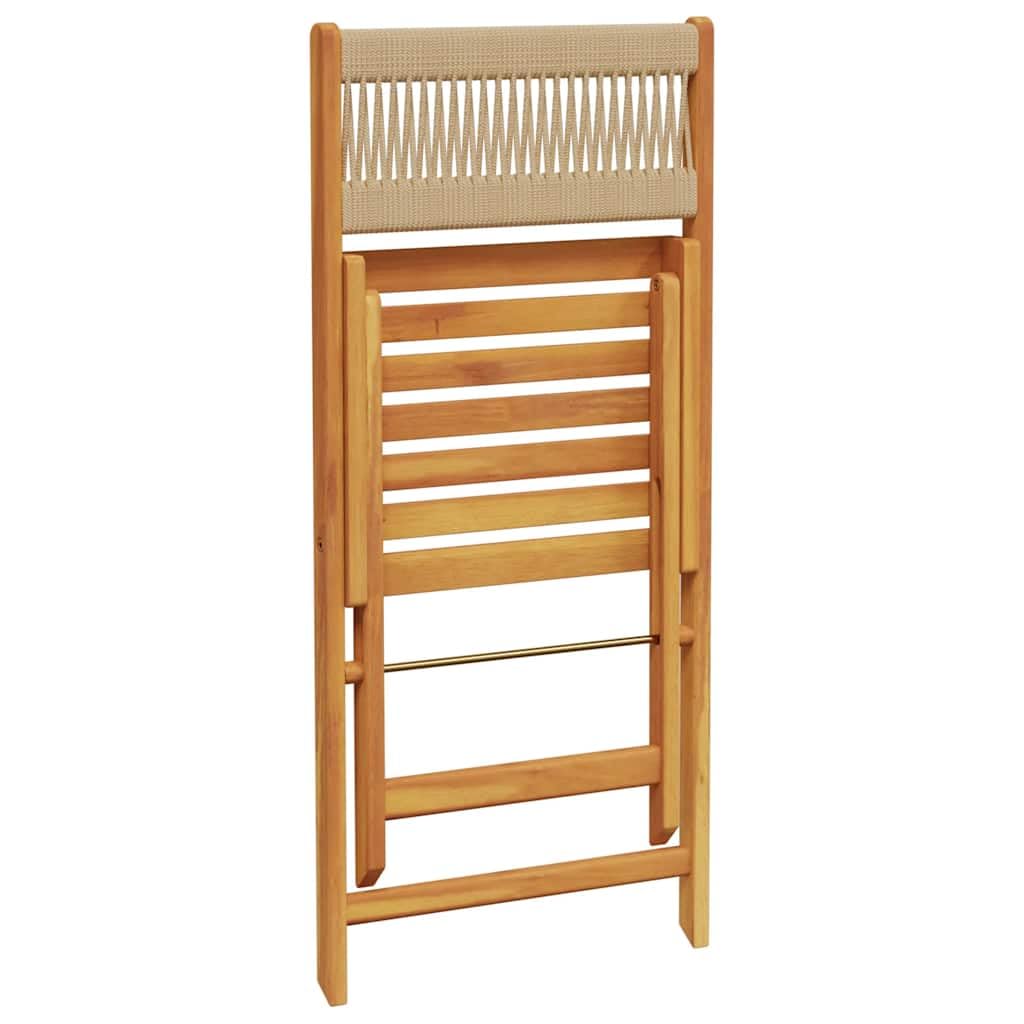 Set da 3 pezzi in legno di acacia da giardino, in polipropilene beige e legno massello, pieghevole per balcone e terrazza, con robusto tavolo e due sedie senza braccioli, ideale per caffè