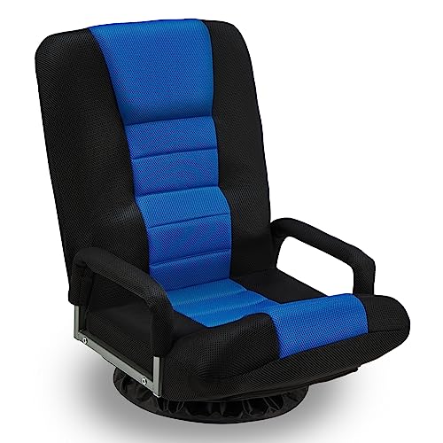 Buymoth Swivel Floor Gaming Chair w/Armrests, Folding Video Reclining Sofa w/6 Adjustable Position, Padded Backrest & Cushion, Lazy Lounger Couch for E-Sports, Reading, Relaxing, Watching TV, Blue
