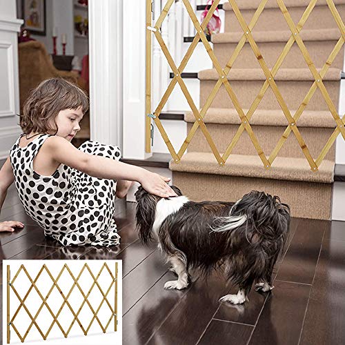 SOOTOP Rejilla para Mascotas de Madera Reja de Madera para Perros Extensible Reja para Mascotas Cerca de Reja Protectora para Puerta de La Escalera de La Casa Adecuada para Separar