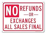 No Refunds Or Exchanges All Sales Final Sign, Federal 10