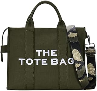 Women's Canvas Tote Bags Casual Canvas Crossbody Bag With Zipper Double Shoulder Straps Canvas Shoulder Bags for School Shopping Work Travel