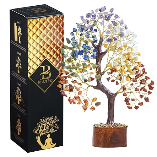 Seven Chakra Tree of Life Gemstone Crystal Tree Handmade Bonsai Money Tree for Home Office Room Decor Birthday Gifts for Women, Mom, Sister, House Warming Gifts New Home Spiritual Decor 10-12 Inch