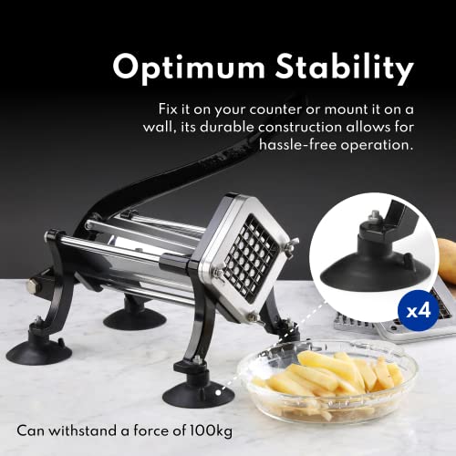 New Star Foodservice 43204 Commercial Grade French Fry Cutter With Suction Feet, 1/2 Inch And 3/8 Inch Blades, Limited Edition Black #TOP4