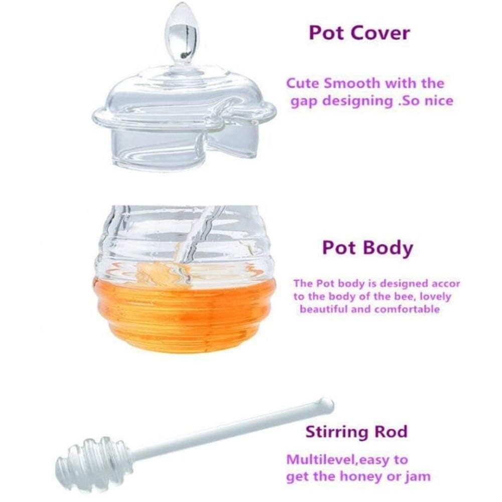 Cheet enterprise Honey jar acrylic with dipper and lid - bee honey pot for Jam/Jelly/Syrup/Home/Kitchen (Pack of 1)(250ml) 3