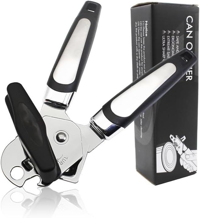 Manual Can Opener, Stainless Steel, Soft Grip Handles, Magnetic Lid Remover