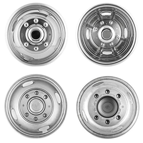 Image of 4pcs Front+Rear 17 inch Polished 304L Stainless Steel Dually Wheel Simulators,Nice Looking Bolt On Wheel Cover,8 Lug 4 Hand Hole Hubcaps Compatible with 2005-2025 Ford F350 C17A8