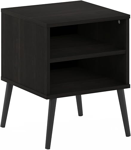 Furinno Claude 2-stöckiger moderner Mid-Century-Nachttisch mit Holzbeinen, Beist