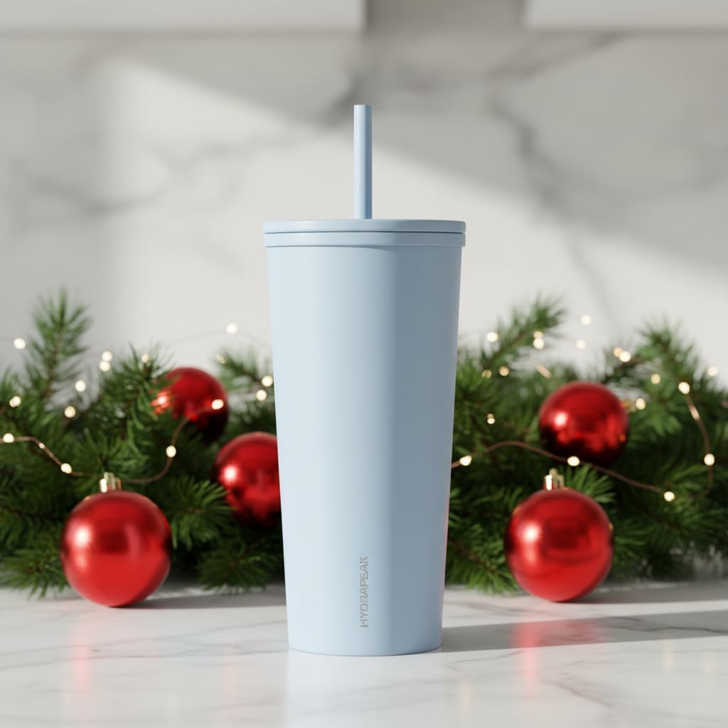 Hydrapeak Journey 25 oz Insulated Tumbler with Lid and Straw, Iced Coffee Cup, Reusable Stainless Steel Water Bottle Travel Mug, Gifts for Women Men, Powder Blue