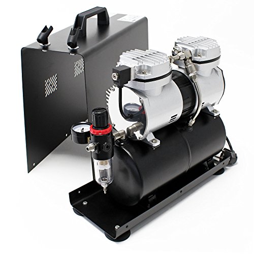 Wiltec airbrush zuigercompressor AF196A airbrushcompressor met 2 cilinders en luchttank voor werking tot 6 bar met manometer - Afbeelding 4