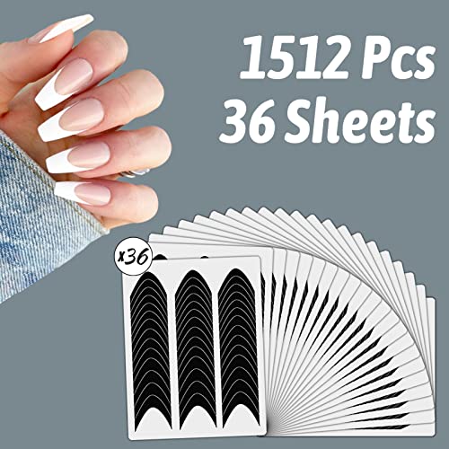 36 Sheets 1512 Pcs French Tip Nail Guides, Self-Adhesive French Smile Manicure Strip Stickers For Edge Auxiliary Black Diy Decoration Stencil Tools(Moon Shape Design) #TOP1
