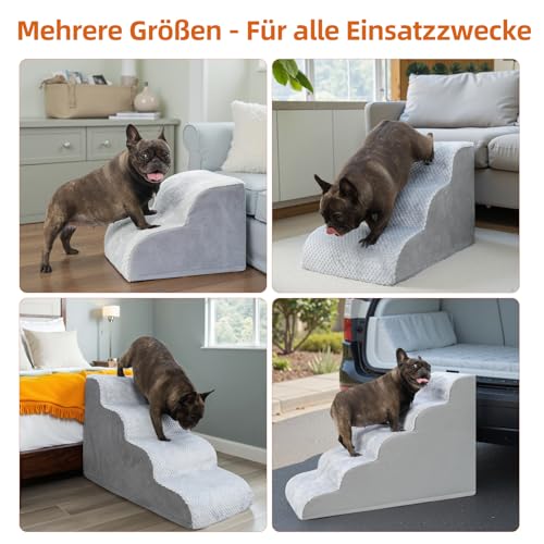 KSIIA Hundetreppe 3 Stufen, 40cm Hoch Haustiertreppe Hundetreppe für Kleine Hunde, Katzentreppe Hunderampe mit Waschbar Bezug für Bett, Couch, Sofa und Auto, 40x57x40cm, Grau