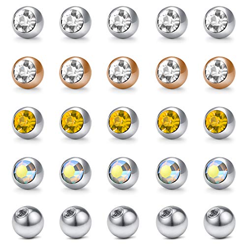 Incaton 25 STK Piercing Kugel 1.6mm Set Piercing Gewinde Set aus 316L Chirurgenstahl Zungenpiercing Nippelpiercing Bauchnabelpiercing Kugeln Ersatz 5mm Cover