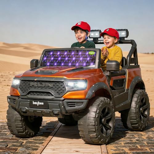 Image of Baybee 4x4 TurboX Pro Electric Car for Kids with Remote Control | Baby Electric Rideon Cars with Swing Mode, RGB Lights & Music | Rechargeable Battery Operated Jeep for Kids 2+ Years (Metallic Orange)