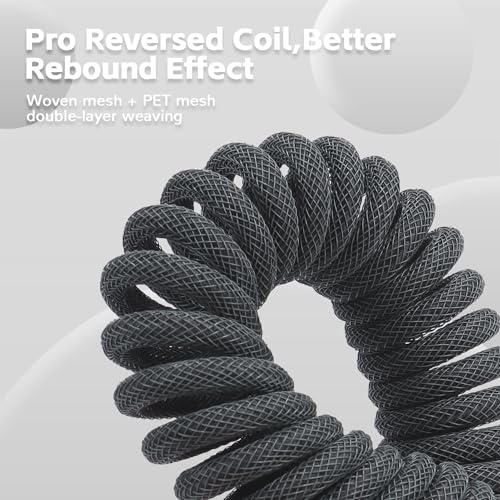 Image of Custom Coiled Keyboard Cable, USB-C to A Aviator Cable + Solid Aluminum Alloy Coiled Cable Winder Set for Gaming Keyboard, Braided Detachable Metal Aviator Double Sleeved Spiral Cable for PS4 PS5 Xbox