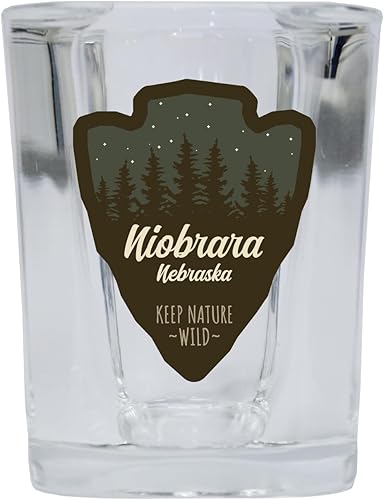 R and R Imports Niobrara Nebraska Camping Souvenir 2 Oz Shot Glass Square Base Arrowhead Design Single