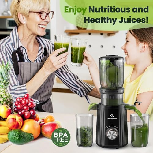 Nuovoware Cold Press Juicer 1.25\'\', 250W Masticating Juicer Machine Large Feed Chute Fit Whole Fruit Vegetable, High Juice Yield 2 Filters, BPA Free, Easy to Clean, Black - Thumbnail 7