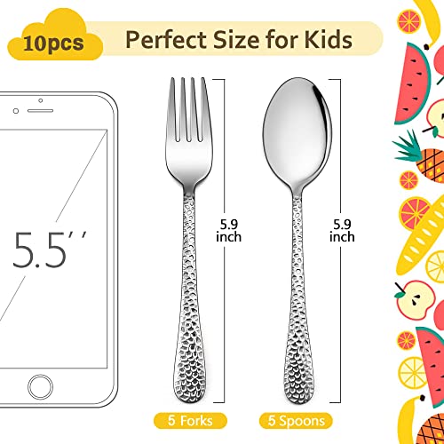 Lianyu 10-Piece Kids Silverware Set, Includes 5 Kid Spoons, 5 Kid Forks, Stainless Steel Toddler Utensils Children Flatware Set, Child Preschooler Cutlery Set, Dishwasher Safe #TOP1