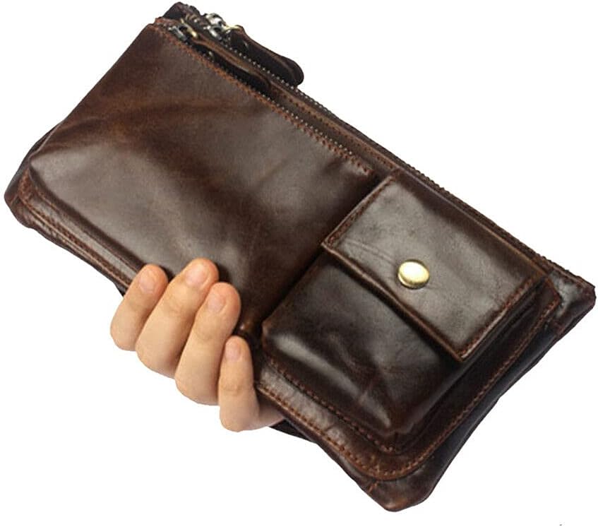 Hebetag Leather Waist Pack Fanny Bag for Men Women Outdoor Travel Sports Running Walking Hiking Hip Bum Belt Slim Cell Phone Purse Casual Waist Wallet Pouch, Coffee