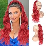 CINHOO 24 Inch Long Body Wavy Drawstring Ponytail Clip in Ponytail Extension Synthetic Curly Wavy Pony Tail Hairpiece for Women Red Ponytail (24inch, A14 Red)