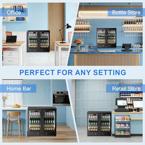 Image of Antarctic Star Beverage Refrigerator Double Door Mini Fridge, Free-standing Display Showcase with Digital Temperature Display and LED Light, Quiet Compressor Small Fridge for Home Bar
